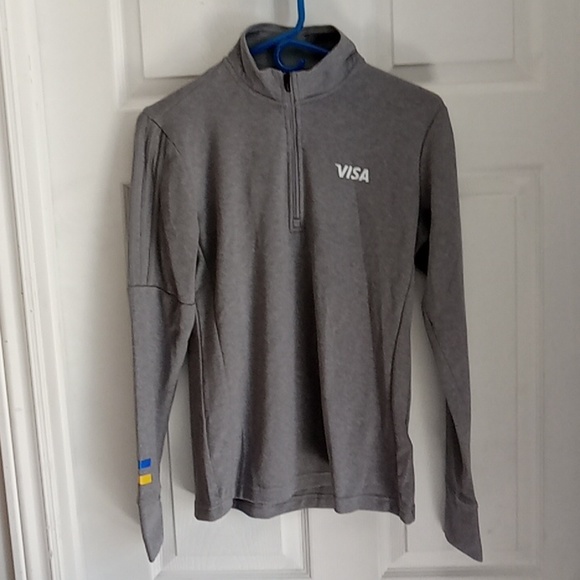 New! Adidas Womens Athletic Top 1/4 Zip Sweater Grey VISA Promo - Picture 2 of 16